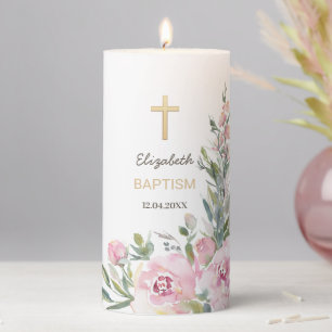 Neutral Baptism/Roses/Pillar Candle. Pillar Candle