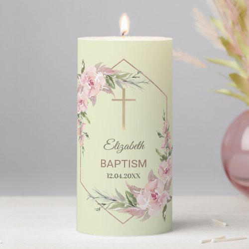 Neutral BaptismRosesPillar Candle Pillar Candle