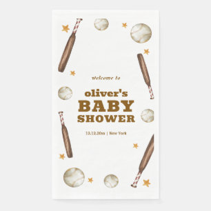 Neutral Batter Up Baseball Baby Shower Welcome Paper Guest Towels