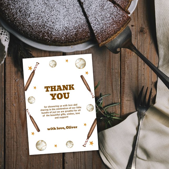 Neutral Batter Up Baseball Sport Baby Shower Thank You Card (Neutral Batter Up Baseball Sport Baby Shower Thank You Card)