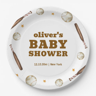 Neutral Batter Up Baseball Sport Boy Baby Shower Paper Plates