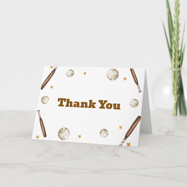Neutral Batter Up Baseball Sport Boy Baby Shower Thank You Card (Front)