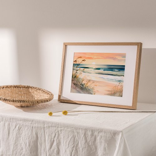 Neutral Beach Seascape Watercolor Painting Poster