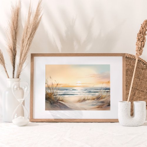 Neutral Beach Seascape Watercolor Painting Poster