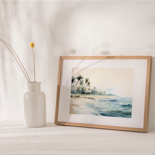 Neutral Beach Watercolor Painting Poster