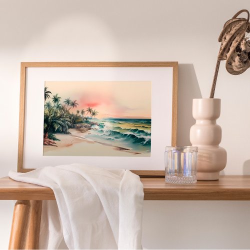 Neutral Beach Watercolor Painting Poster