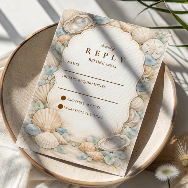 Neutral Beach Wreath Wedding RSVP Card (Creator Uploaded)