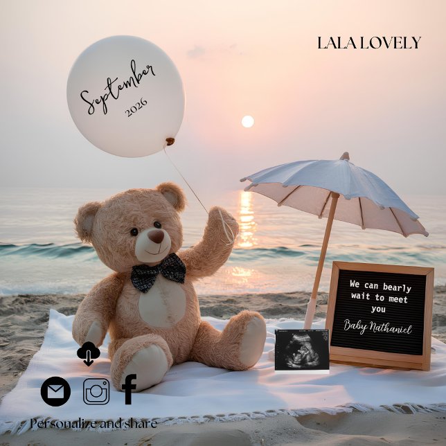 Neutral Beachside Expecting Baby Announcement Card (Creator Uploaded)