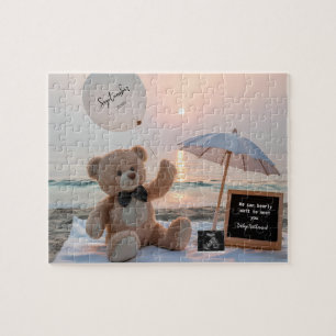 Neutral Beachside Expecting Baby Announcement  Jigsaw Puzzle