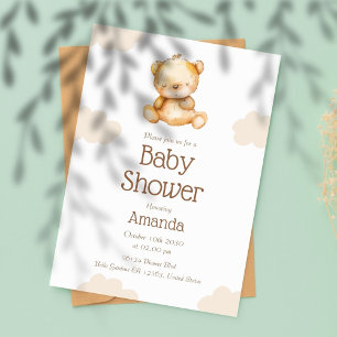 Neutral Bear Baby Shower Invitation