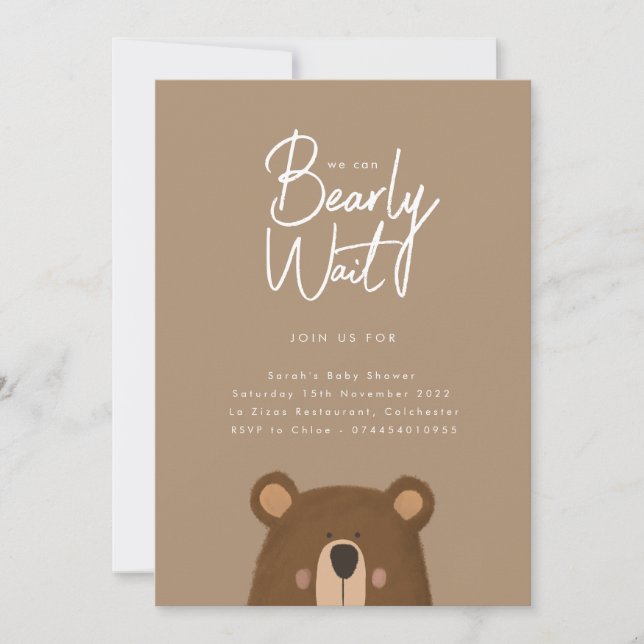 Neutral Bear Baby Shower Party Invitation (Front)