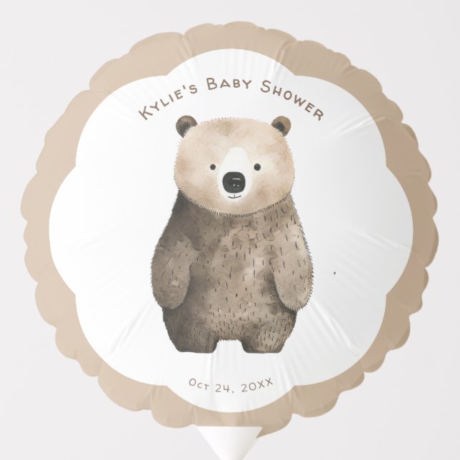 Neutral Bearly Wait Teddy Bear Baby Shower Balloon (Front)