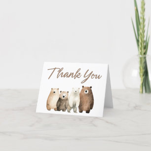 Neutral Bearly Wait Teddy Bear Baby Shower Blank Letterpress Thank You Card