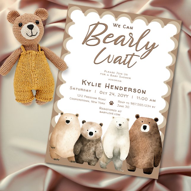 Neutral Bearly Wait Teddy Bear Baby Shower Invitation (Neutral Bearly Wait Teddy Bear Baby Shower Invitation)