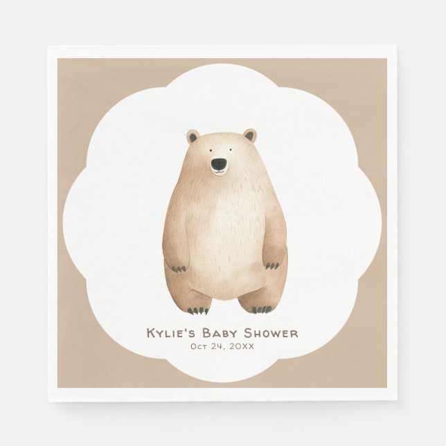 Neutral Bearly Wait Teddy Bear Baby Shower Napkins (Front)