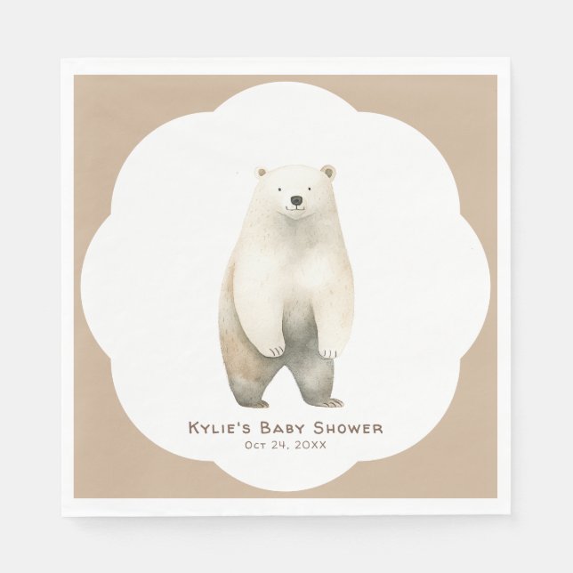 Neutral Bearly Wait Teddy Bear Baby Shower Napkins (Front)