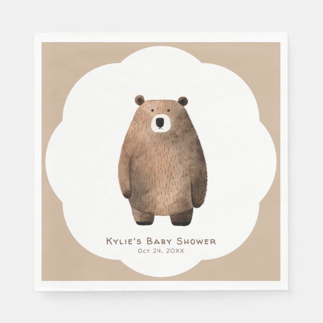 Neutral Bearly Wait Teddy Bear Baby Shower Napkins (Front)