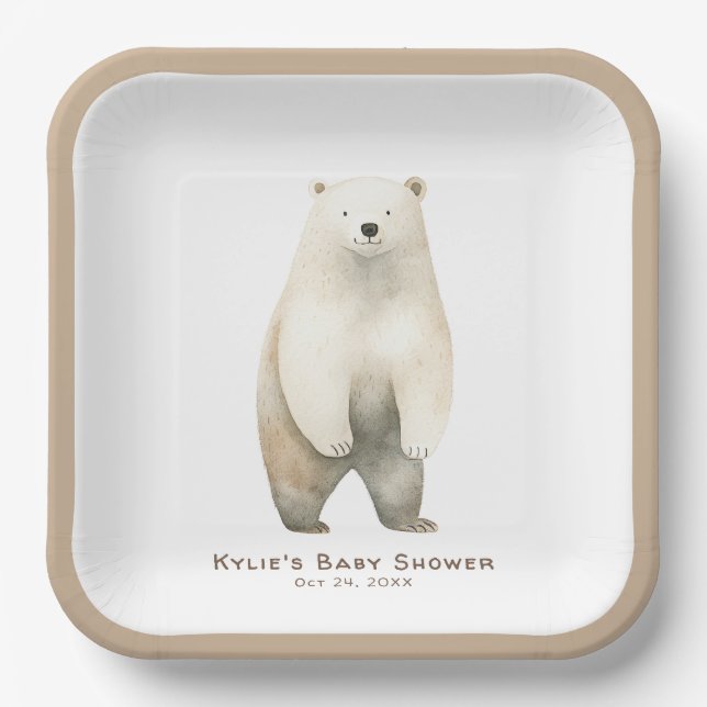 Neutral Bearly Wait Teddy Bear Baby Shower Paper Plates (Front)