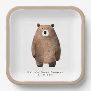 Neutral Bearly Wait Teddy Bear Baby Shower Paper Plates