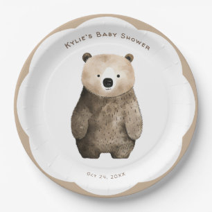 Neutral Bearly Wait Teddy Bear Baby Shower Paper Plates
