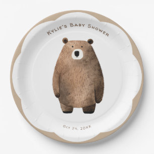 Neutral Bearly Wait Teddy Bear Baby Shower Paper Plates