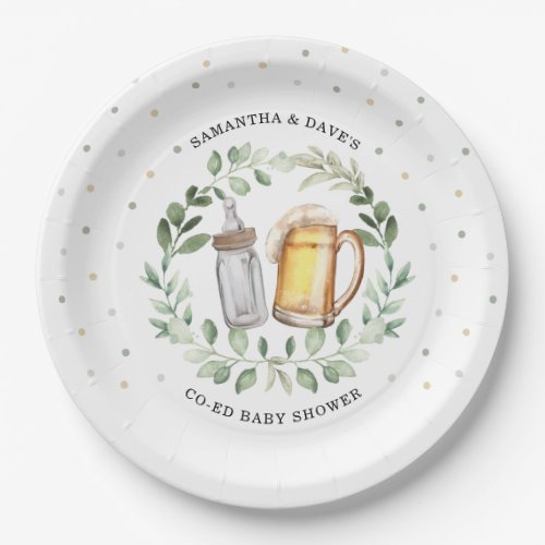 Neutral Beer Couples Baby Shower Greenery Cheers Paper Plates