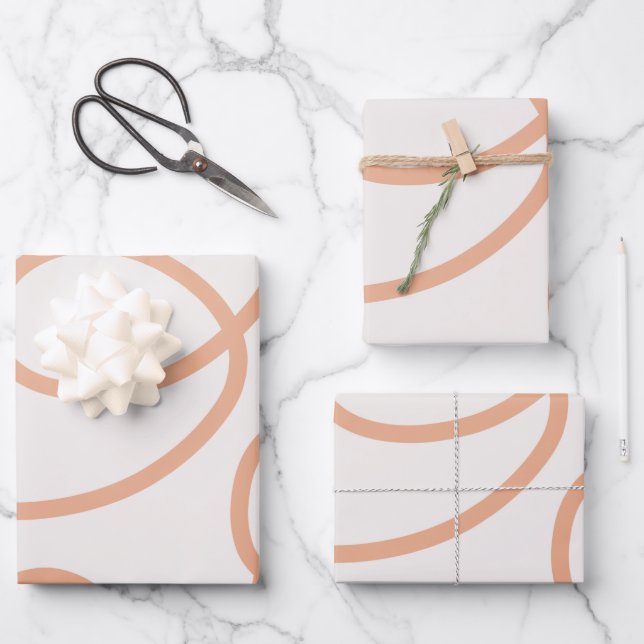 Neutral Beige Abstract Minimal Line Brush Strokes Wrapping Paper Sheets (Front)
