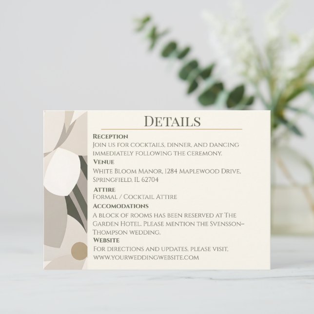 Neutral Beige Abstract Modern Editorial Wedding Enclosure Card (Standing Front)