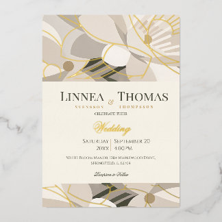 Neutral Beige Abstract Modern Editorial Wedding Foil Invitation
