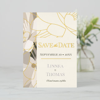 Neutral Beige Abstract Modern Editorial Wedding Foil Invitation