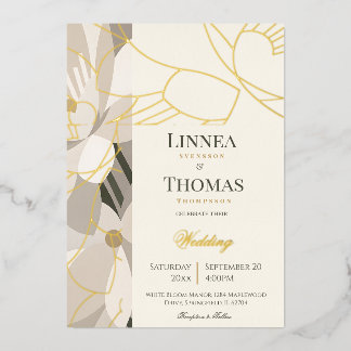 Neutral Beige Abstract Modern Editorial Wedding Foil Invitation