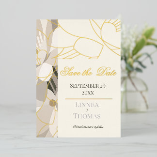 Neutral Beige Abstract Modern Editorial Wedding Foil Invitation
