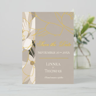 Neutral Beige Abstract Modern Editorial Wedding Foil Invitation