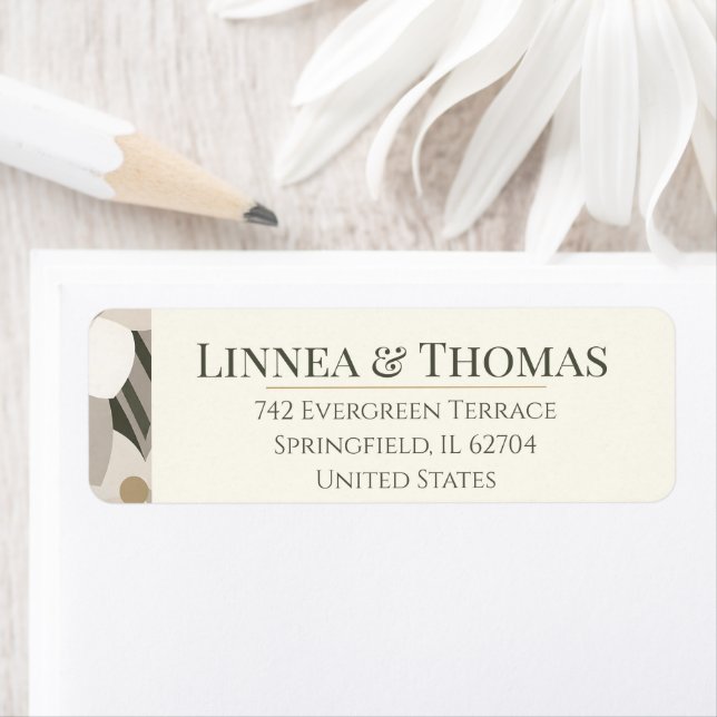 Neutral Beige Abstract Modern Editorial Wedding Label (Insitu)