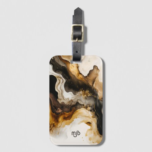 Neutral Beige and Gold Abstract Inkwash Luggage Tag