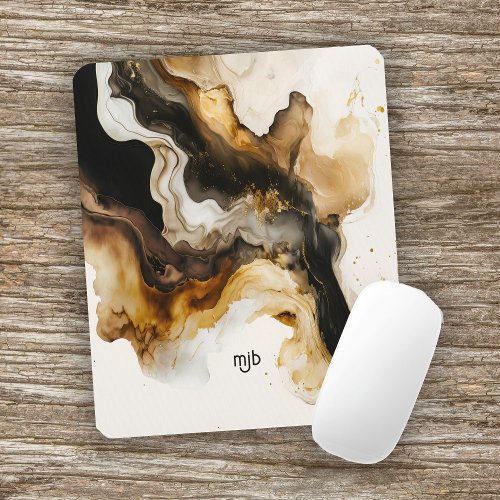 Neutral Beige and Gold Abstract Inkwash Mouse Pad