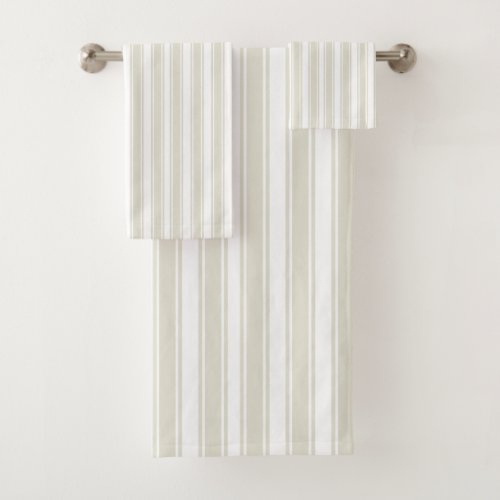 Neutral Beige and White Ticking Stripe Bath Towel Set