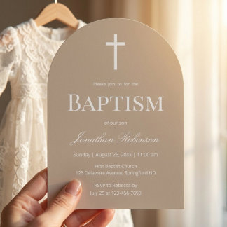 Neutral Beige Arch Baptism  Invitation