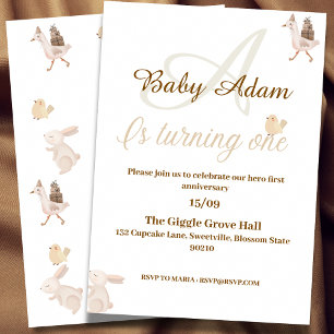 Neutral beige Baby Boy First Birthday Invitation