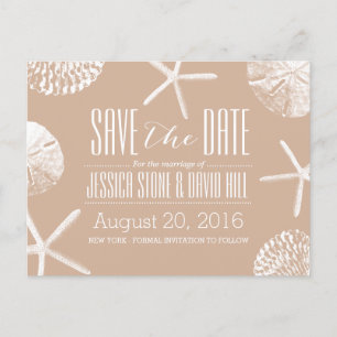 Neutral Beige Beach Theme Seashells Save the Date Announcement Postcard