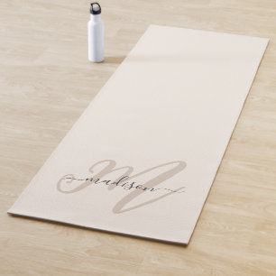Neutral Beige Boho Script Monogram and Name Yoga Mat