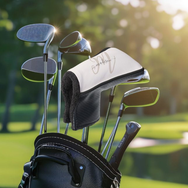 Neutral Beige Bold Script Monogram and Name Golf Head Cover (Creator Uploaded)