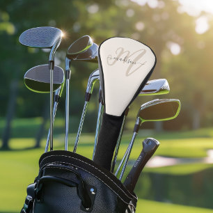 Neutral Beige Bold Script Monogram and Name Golf Head Cover