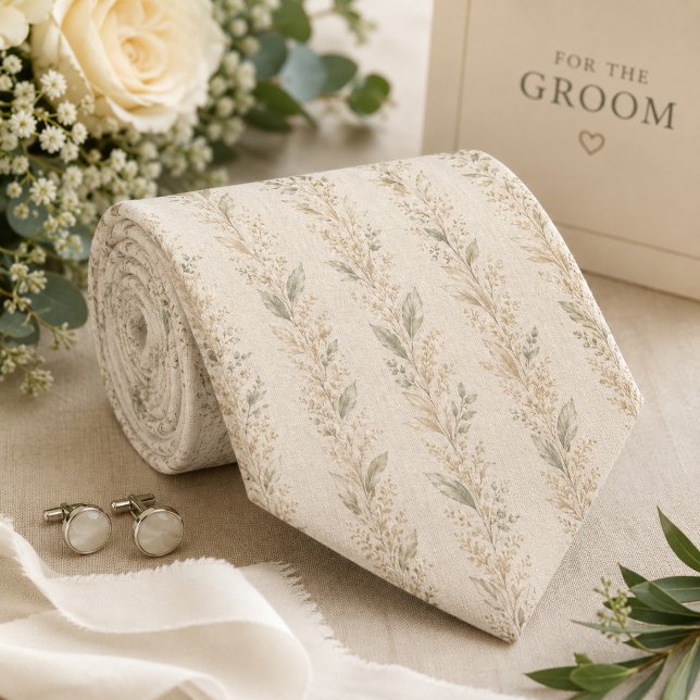 Neutral Beige Botanical Wedding Neck Tie (Creator Uploaded)