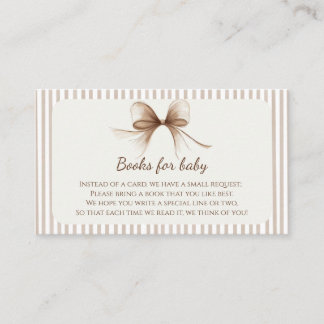 Neutral Beige Bow Books For Baby Business Card