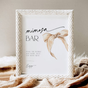 Neutral beige bow Bridal Shower Mimosa Bar Pedestal Sign