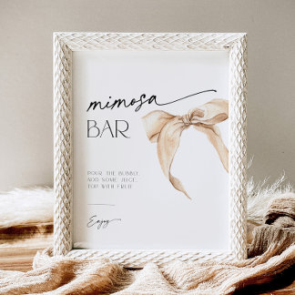 Neutral beige bow Bridal Shower Mimosa Bar Pedestal Sign