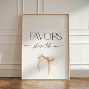Neutral Beige Bow Favor Bridal Party Pedestal Sign