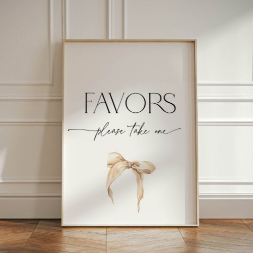 Neutral Beige Bow Favor Bridal Party Pedestal Sign