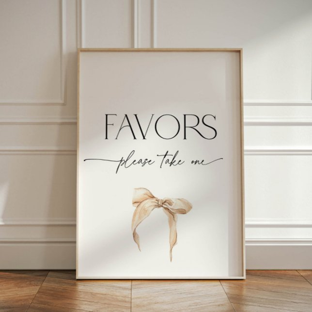 Neutral Beige Bow Favor Bridal Party Pedestal Sign (Creator Uploaded)